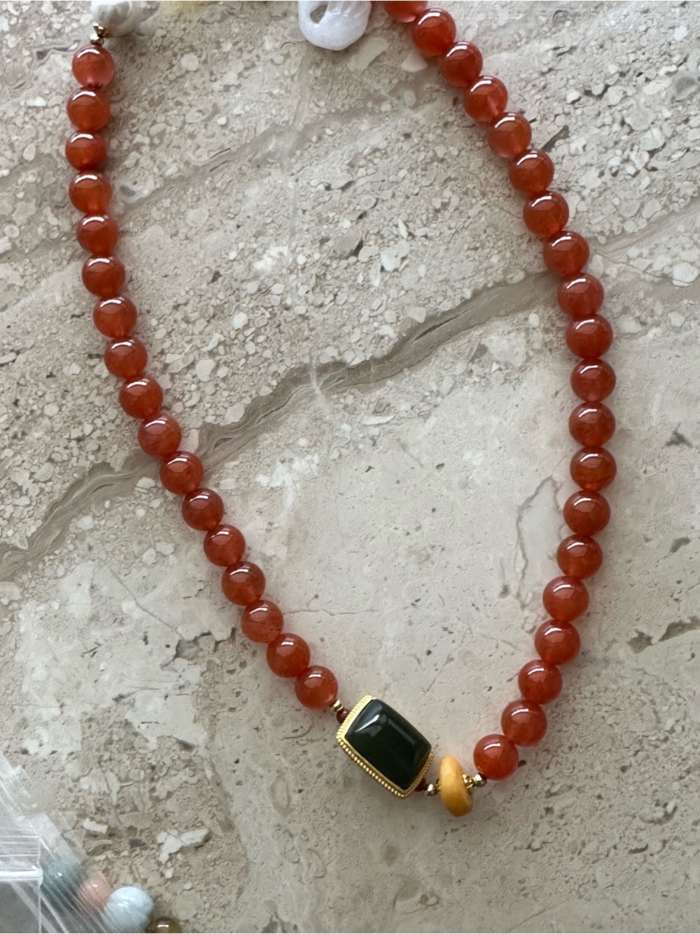 Nanhong Agate & Hetian Nephrite Jade Double Layer Bracelet 925 Silver